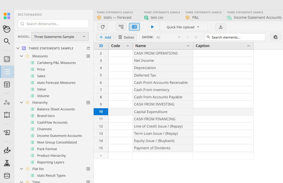 A Novi dictionary: the element list that now opens in seconds at hundreds of thousands of rows.