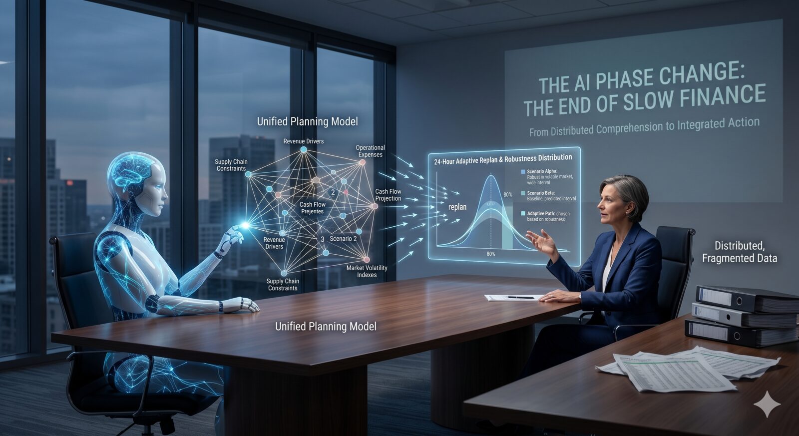 The AI Phase Change: from comprehension distributed across humans to a planning model an AI agent can hold whole